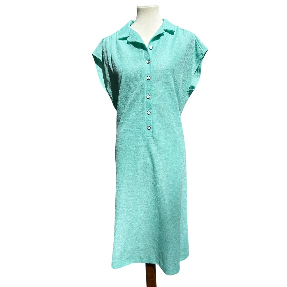 Marty Gutmacher Vintage Aqua Turquoise Textured Knit Polo Shift Dress Size 18.5